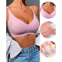 Scallop Trim Wireless Bra Comfortable Seamless Intimates Bralette - purple