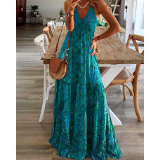 Scarf Tribal Print Sleeveless Maxi Dress - green