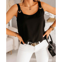 Scoop Neck Eyelet O-Ring Decor Tank Top - black