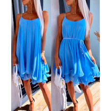 Scoop Neck Layered Ruffles Dress - blue