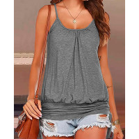 Scoop Neck Sleeveless Ruched Tank Top - gray