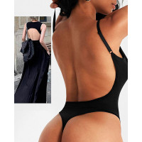 Seamless Tummy Control Backless Shapewear Bodysuit - black