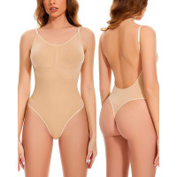 Seamless Tummy Control Backless Shapewear Bodysuit - nude