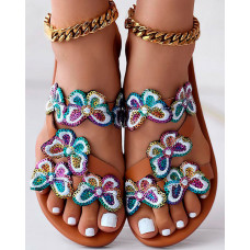 Sequin Butterfly Embroidery Slippers Summer Sandals - Multicolor