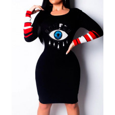 Sequin Eye Pattern Bodycon Dress - black