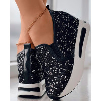 Sequin Lace Slip On Muffin Sneakers - black