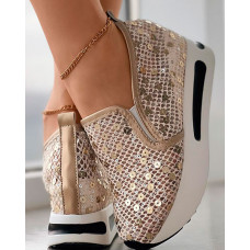 Sequin Lace Slip On Muffin Sneakers - gold