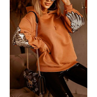 Sequin Patch Wing Pattern Drop Shoulder Hoodie - khaki