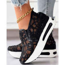 Sequin Slip On Muffin Sneakers - black