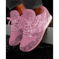 Sequins Lace-up Muffin Sneakers - pink