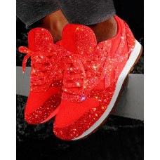 Sequins Lace-up Muffin Sneakers - red