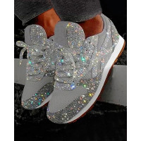 Sequins Lace-up Muffin Sneakers - silver