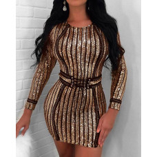 Sequins Stripes Bodycon Mini Dress - gold,silver