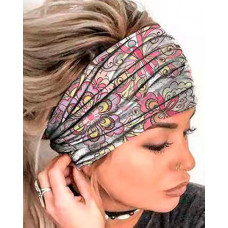 Serape Striped Floral Sun Moon Star Print Yoga Sports Headband - white