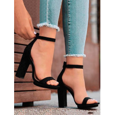 Sexy Open Toe Strap Anklet Chunky Heeled Sandals - black