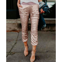 Sexy Patchwork Sequins Pants - silver