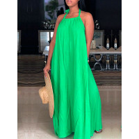 Sexy Solid Halter Backless Maxi Dress - orange,green,blue,khaki