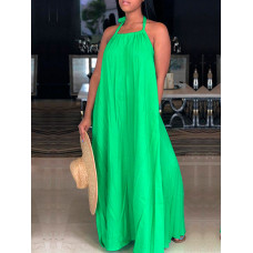 Sexy Solid Halter Backless Maxi Dress - orange,green,blue,khaki