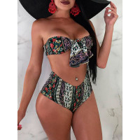 Sexy Tribal Print Knot Front Bikini Set - Multicolor