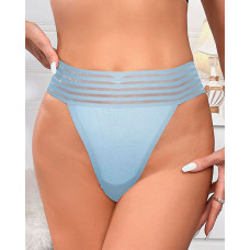 Sheer Mesh Patch Seamless Panty - blue