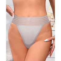 Sheer Mesh Patch Seamless Panty - gray