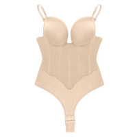 Sheer Mesh Push Up Corset Body Slimming Shapewear Bodysuit - nude