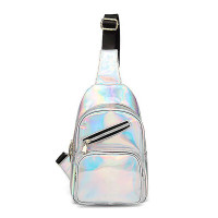 Shiny Holographic Waterproof Zipper Crossbody Shoulder Fanny Pack Belt Bag - white