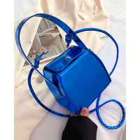 Shiny Patent Faux Leather Square Bag - blue