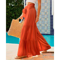 Shirred Tied Detail Ruched Wide Leg Pants - orange