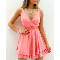 Shirred Waist Sleeveless Casual Dress - pink