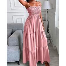 Shirring Detail Ruched Casual Maxi Dress - pink