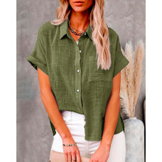 Short Sleeve Button Down Shirt - green