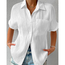 Short Sleeve Buttoned Textured Shirt - white