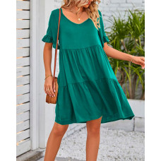 Short Sleeve Casual Smock Dress - green