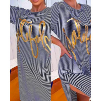 Short Sleeve Letter Striped Print Slit T-Shirt Dress - blue