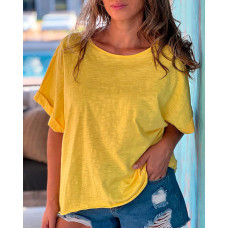 Short Sleeve Open Back Casual Top - yellow