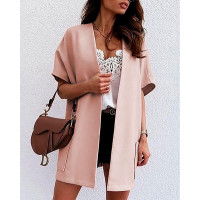 Short Sleeve Pocket Design Casual Cardigan - pink