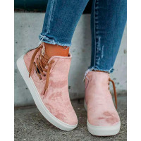 Side Zipper Lace-up Slip-on Sneakers - pink