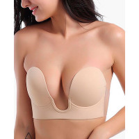 Silicone Push Up Invisible Bra Strapless Self Adhesive Nipple Cover Bust Lifter - Apricot