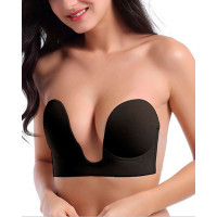 Silicone Push Up Invisible Bra Strapless Self Adhesive Nipple Cover Bust Lifter - black