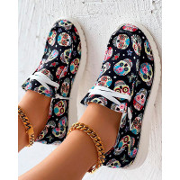 Skull Print Lace-up Casual Slip-On - Multicolor