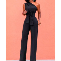 Sleeveless Belt Straight Leg Dressy Jumpsuit Romper Jumper - red,black,dark blue