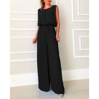 Sleeveless Draped Backless High Waist Jumpsuit - black