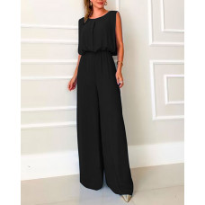 Sleeveless Draped Backless High Waist Jumpsuit - black