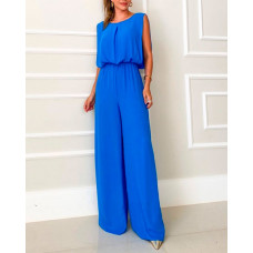 Sleeveless Draped Backless High Waist Jumpsuit - blue