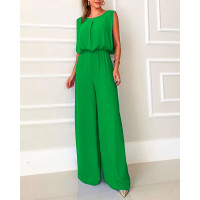 Sleeveless Draped Backless High Waist Jumpsuit - green