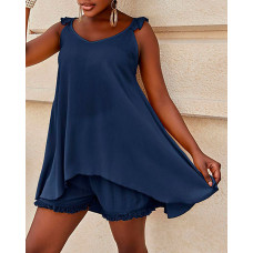 Sleeveless Flowy Top & Shorts Set - dark blue