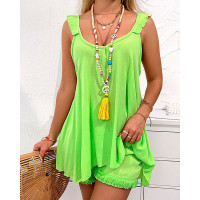 Sleeveless Flowy Top & Shorts Set - green