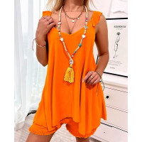 Sleeveless Flowy Top & Shorts Set - orange