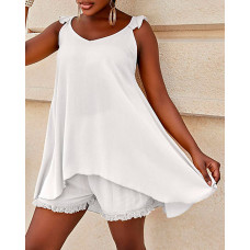 Sleeveless Flowy Top & Shorts Set - white